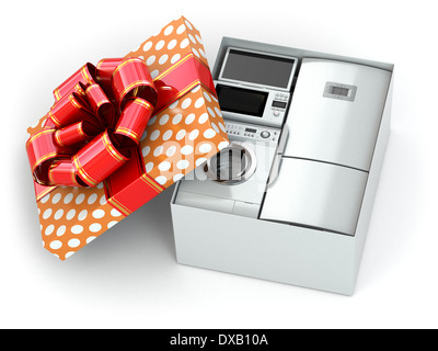 Elettrodomestico in confezione regalo con nastri e bow 3d Foto Stock