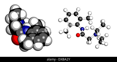 La lidocaina anestetici locali molecola di farmaco. Noto anche come xylocaine o lignocaina. Foto Stock