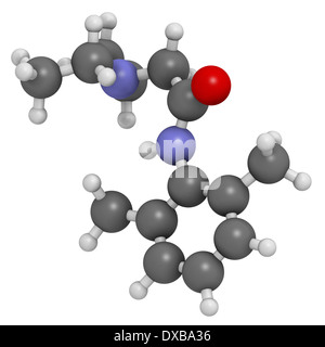La lidocaina anestetici locali molecola di farmaco. Noto anche come xylocaine o lignocaina. Foto Stock