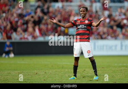 Sydney, Australia. 23 Mar, 2014. Wanderers centrocampista olandese Youssouf Hersi durante la Hyundai una partita del campionato tra Western Sydney Wanderers FC e Perth FC dalla Pirtek Stadium, Parramatta. Il Wanderers vinto 3-0. Credito: Azione Sport Plus/Alamy Live News Foto Stock