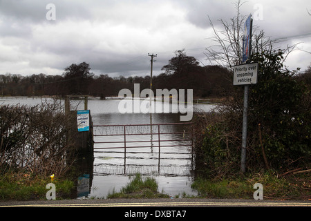 River Meon inondazioni in a Titchfield, Hampshire, Inghilterra - Febbraio 2014 Foto Stock