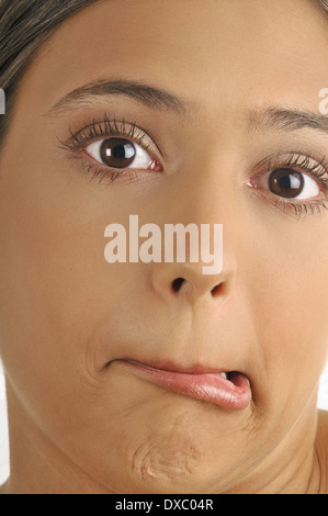 Femmine giovane adulto faccia, bocca storta Foto Stock