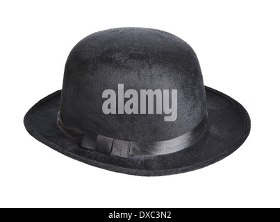 Black bowler hat isolati su sfondo bianco Foto Stock