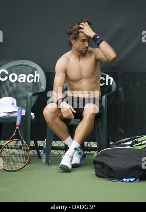 Key Biscayne, Florida, Stati Uniti d'America. 24 Mar, 2014. Key Biscayne - marzo 24: David FERRER (ESP) pratiche nel caldo clima di Miami il giorno prima del suo quarto round in abbinamento al 2014 Sony Open Tennis tournamen Credito: Andrea, Patrono/ZUMAPRESS.com/Alamy Live News Foto Stock