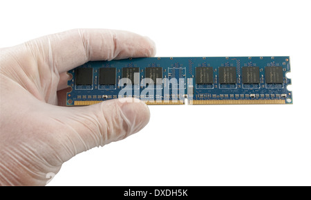 Memoria DDR scheda chip con guanto Foto Stock