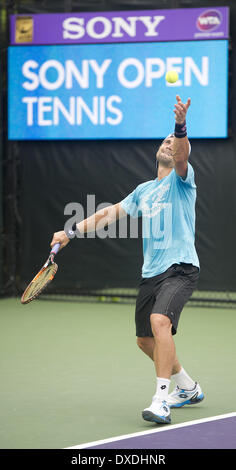 Key Biscayne, Florida, Stati Uniti d'America. 24 Mar, 2014. : DAVID FERRER (ESP) pratiche nel caldo clima di Miami il giorno prima del suo quarto round in abbinamento al 2014 Sony Open Tennis tournamen Credito: Andrea, Patrono/ZUMAPRESS.com/Alamy Live News Foto Stock