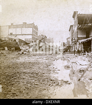 Circa 1890 foto di antiquariato, la grande alluvione Johnstown Maggio 31, 1889 a Johnstown, Pennsylvania, PA, Stati Uniti d'America. Foto Stock