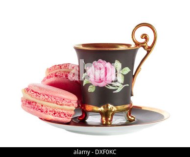 Tazza di caffè con French macarons Foto Stock