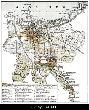 Mappa storica, 1894, Batavia, Indie olandesi, ora di Jakarta, Indonesia, Sudest asiatico Foto Stock