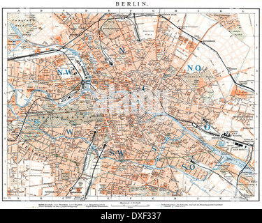 Mappa storico di Berlino, Germania, 1896, XIX secolo Foto Stock