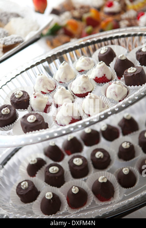 Assortimento di cioccolatini sui vassoi, Ontario, Canada Foto Stock