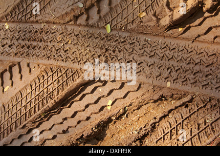 Pneumatico tracce della stampa in sabbia Foto Stock