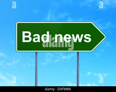 News concept: Cattive notizie sul cartello stradale sullo sfondo Foto Stock