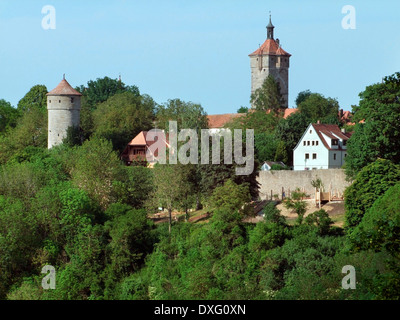 Vista panoramica della città di Rothenburg ob der Tauber, una città in Media Franconia in Baviera (Germania) Foto Stock