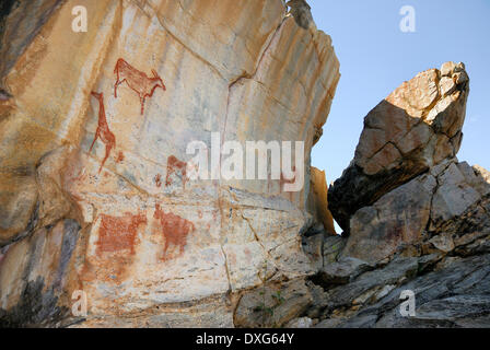 La Tsodilo Hills in Botswana sono famosi per i Boscimani San o pitture rupestri trovate qui. Qui è il cosiddetto Laurens van der Foto Stock