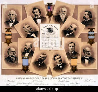 La guerra civile americana 1861-1865. Poster di unione dei comandanti pubblicato nel 1876 Foto Stock