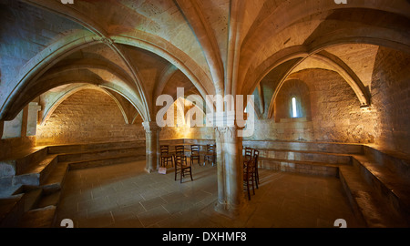 Interno del XII secolo in stile romanico Abbazia Cistercense di Notre Dame di Senanque ( 1148 ) Provenza vicino a Gordes, Francia. Foto Stock