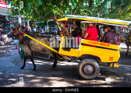 Cavallo Cidomo carrello, tradizionale Gili Trawangan un mezzo di trasporto, Indonesia, Asia Foto Stock