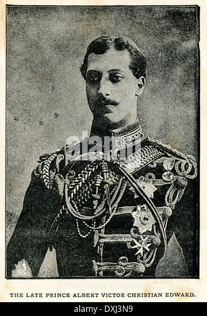 Vintage incisione di un ritratto del principe Albert Victor, Duca di Clarence figlio più anziano di Albert Edward, Principe di Galles Foto Stock