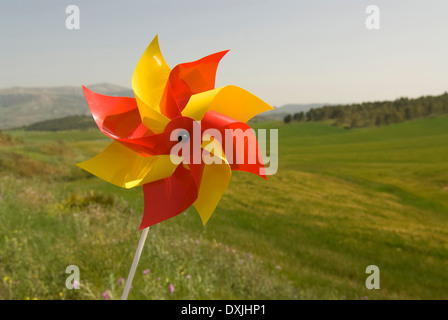 Il vento ruota sui verdi campi Foto Stock