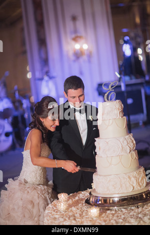 Sposa e lo Sposo torta di taglio Foto Stock
