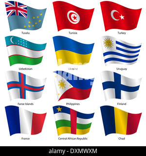 Impostare i flag del mondo Stati sovrani. Illustrazione Vettoriale. Foto Stock