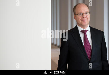 Salzgitter AG, Germania. 28 Mar, 2014. CEO Heinz Joerg Fuhrmann durante i risultati di business conferenza stampa a Salzgitter AG a Salzgitter (Germania), 28 marzo 2014. Nonostante che in rosso, Salzgitter AG prevede di versare un dividendo per il 2013 anno di attività. Foto: JULIAN STRATENSCHULTE/dpa/Alamy Live News Foto Stock