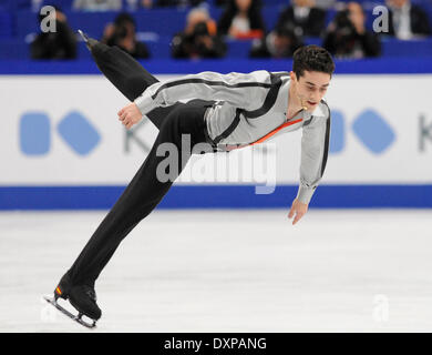 Saitama, Giappone. 28 Mar, 2014. Javier Fernandez di Spagna esegue durante la uomini singoli pattinaggio gratuito evento presso il pattinaggio internazionale dell'Unione (ISU) World Figure Skating Championships 2014 tenutasi a Saitama, Giappone, 28 marzo 2014. Javier Fernandez ha ottenuto la medaglia di bronzo dell'evento. Credito: Stinger/Xinhua/Alamy Live News Foto Stock