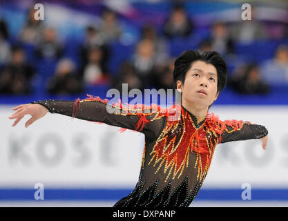 Saitama, Giappone. 28 Mar, 2014. Skater giapponese Tatsuki Machida esegue durante la uomini singoli pattinaggio gratuito evento presso il pattinaggio internazionale dell'Unione (ISU) World Figure Skating Championships 2014 tenutasi a Saitama, Giappone, 28 marzo 2014. Tatsuki Machida ha ottenuto la medaglia d argento dell'evento. Credito: Stinger/Xinhua/Alamy Live News Foto Stock