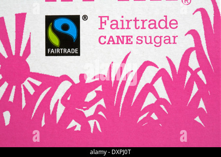 Fairtrade zucchero di canna - informazioni sul pacchetto di Tate and Lyle glassa di zucchero - Fairtrade simbolo logo del commercio equo e solidale Foto Stock