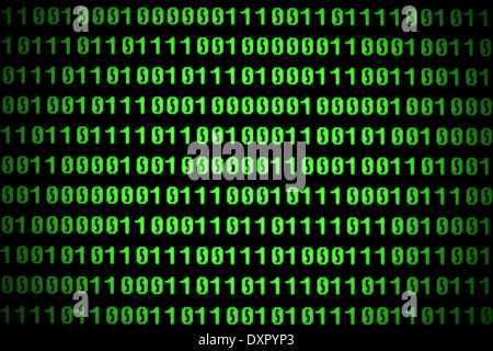 Codice binario su schermo verde Foto Stock