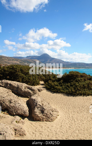 Falassarna Beach ha vinto premi per essere la più bella spiaggia di Creta ed è sempre una delle dieci più belle spiagge in Europa. Foto Stock