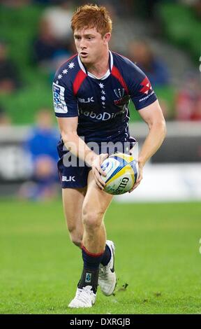 Melbourne, Victoria, Australia, Australia. 28 Mar, 2014. NIC STIRZAKER dei ribelli di Melbourne in azione durante il round 7 corrispondenza tra i ribelli di Melbourne e ACT Brumbies durante l'australiano Super Rugby stagione 2013/2014 a AAMI Park. © Tom Griffiths/ZUMA filo/ZUMAPRESS.com/Alamy Live News Foto Stock