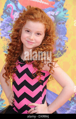 Los Angeles, CA, Stati Uniti d'America . 29 Mar, 2014. L'attrice Francesca Capaldi arriva sul tappeto arancione di Nickelodeon la ventisettesima edizione Kids Choice Awards a USC Galen Center di Los Angeles, Stati Uniti d'America, il 29 marzo 2014. Foto: Hubert Boesl/dpa - NESSUN SERVIZIO DI FILO-/-- Credito: dpa picture alliance/Alamy Live News Foto Stock