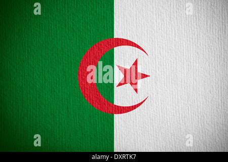Bandiera di Algeria o banner algerino su sfondo della carta Foto Stock