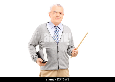 Insegnante maschio stecco di presa e di un libro Foto Stock