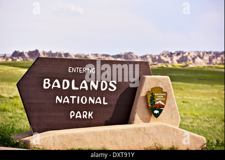 Parco nazionale Badlands ingresso Sud segno. American National Parks raccolta di fotografie. Foto Stock