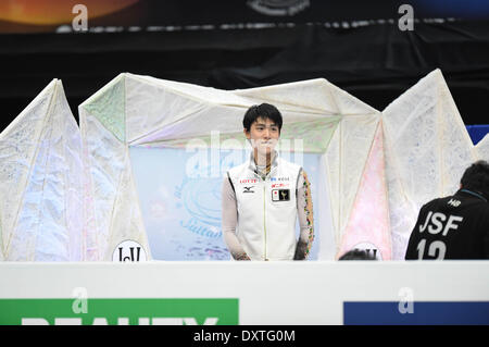 Saitama, Giappone. 28 Mar, 2014. Yuzuru Hanyu (JPN) Pattinaggio di Figura : Yuzuru Hanyu del Giappone negli uomini del pattinaggio gratuito a Saitama Super Arena durante l'ISU World Figure Skating Championship in Saitama, Giappone . © Hitoshi Mochizuki/AFLO/Alamy Live News Foto Stock