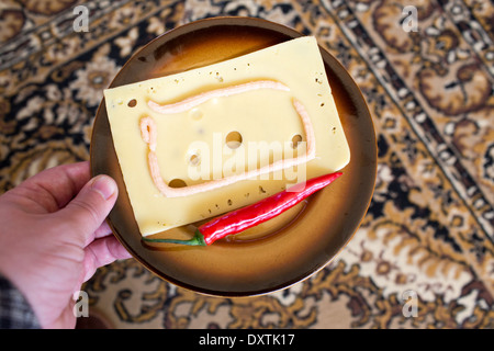 Antipasto tra i pasti, peperoncino, pasta di caviale e formaggio. Foto Stock