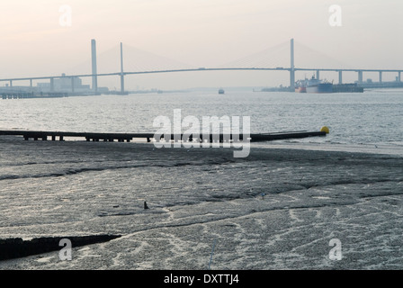 Dartford ponte che attraversa il fiume Tamigi, da Penzance Kent HOMER SYKES Foto Stock