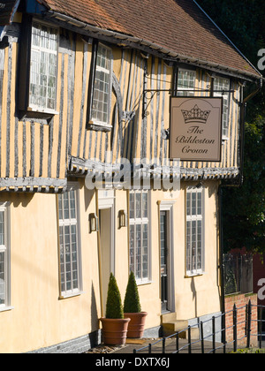 Il Bildeston Crown hotel, ristorante e un pub bar in Bildeston, Suffolk in Inghilterra. Xv secolo coaching inn rinnovato nel 2003. Foto Stock