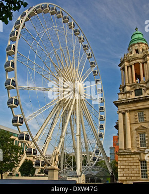 Il Belfast occhio è la città di ultima attrazione, impostare nel parco del municipio. Foto Stock