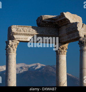 Rovine ellenistiche con colonne corinzie in Laodykeia vicino Pamukkale, Turchia Foto Stock