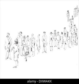Illustrazione di persone in una coda Foto Stock