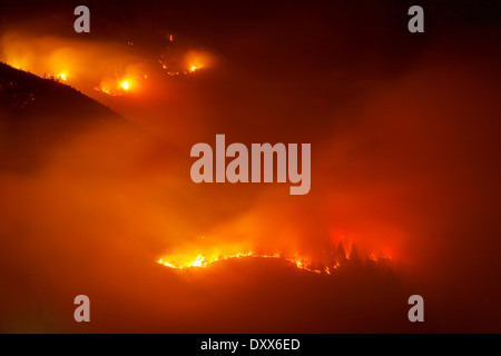 Forest Fire su Mt Hochmahdkopf, Tirolo, Austria Foto Stock