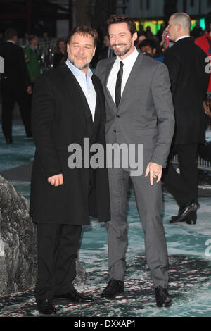 Russell Crowe e Hugh Jackman in arrivo per il Regno Unito o Premiere Noè, di Odeon Leicester Square, Londra. 31/03/2014/picture alliance Foto Stock