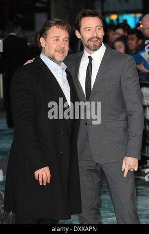 Russell Crowe e Hugh Jackman in arrivo per il Regno Unito o Premiere Noè, di Odeon Leicester Square, Londra. 31/03/2014/picture alliance Foto Stock