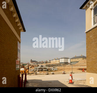 Villaggio Poundbury, Poundbury, Regno Unito. Architetto: Léon Krier, 2014. Sito in costruzione. Foto Stock