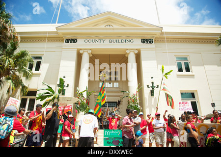 Anti-OGM Rally; Kauai, Hawaii, Stati Uniti d'America Foto Stock