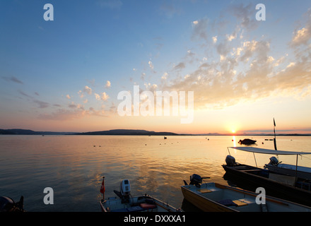 In Germania, il lago di Costanza, Reichenau Islanda, Tramonto, Deutschland, Bodensee, isola di Reichenau, Sonnenuntergang Foto Stock